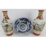 A pair of Japanese late Meiji period Kutani ceramic vases, 31cm high, together with a Japanese Meiji