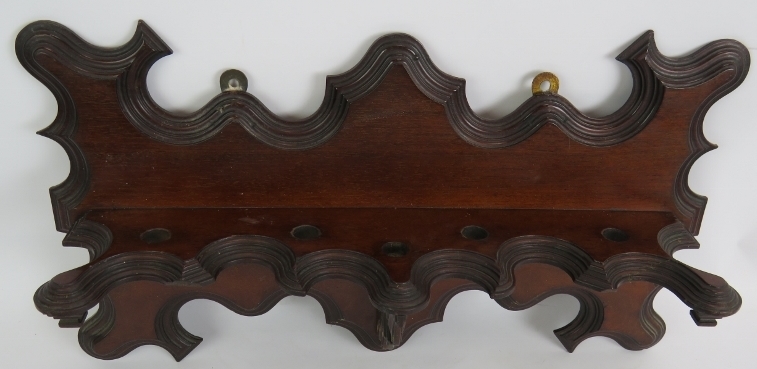 An ornate Edwardian mahogany pipe rack, a cast brass aesthetic movement pipe rack and two tobacco - Image 3 of 5