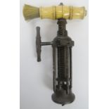 A Victorian mechanical steel and bone corkscrew. Modelled with steel four-pillar mechanical
