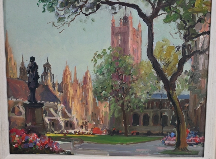 Max Hofler (British, 1892-1963) - 'Evening, Parliament Square', oil on card, inscribed verso, 18cm x - Image 2 of 7