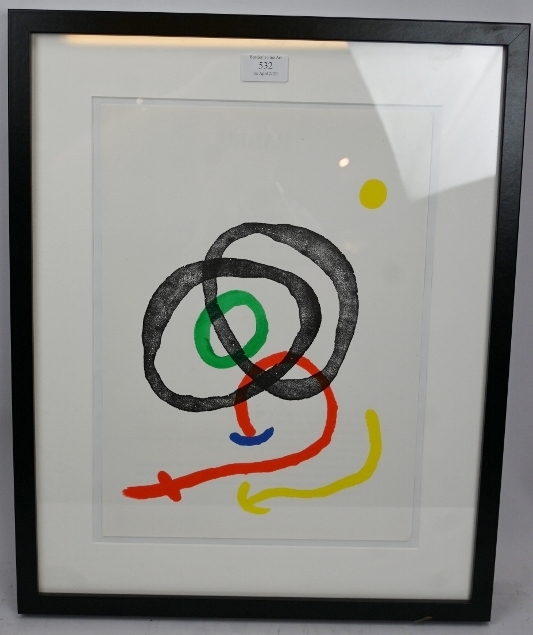 Joan Miro (Spanish, 1893 - 1983) - 'Abstract Forms', lithograph, c. 1967, 38cm x 28cm, framed.