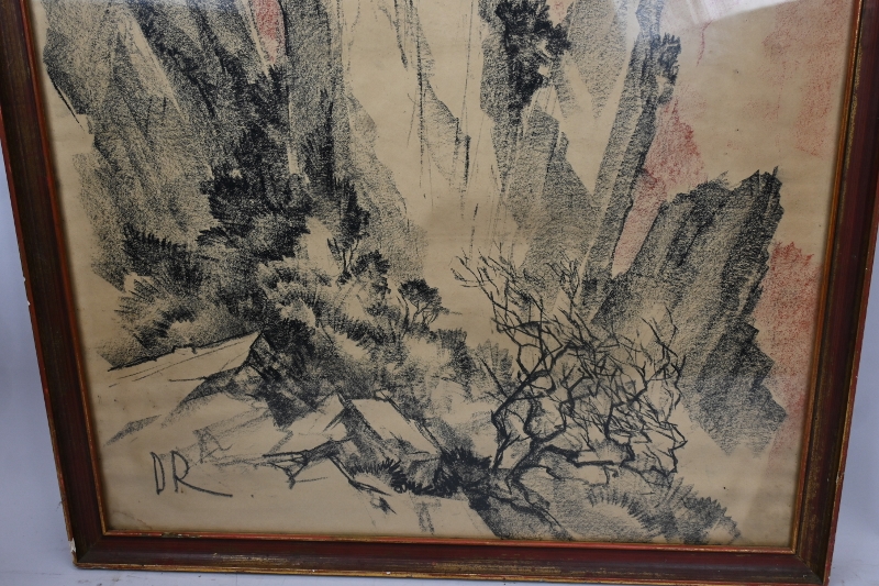 David Rawnsley (1909 - 1977) - 'Capri Cliffs', charcoal, signed with initials, personal - Image 4 of 9