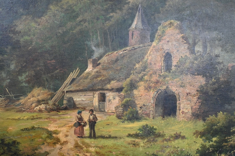Johannes Hermanus Koekkoek (Dutch, 1840-1902) - 'Figures and rustic woodland dwelling', oil on - Image 3 of 10
