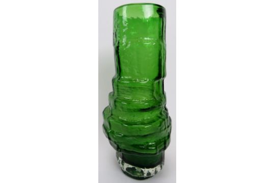 A Whitefriars green glass 'hooped' vase designed by Geoffrey Baxter. Pattern number 9680. 11.4 in ( - Image 1 of 4