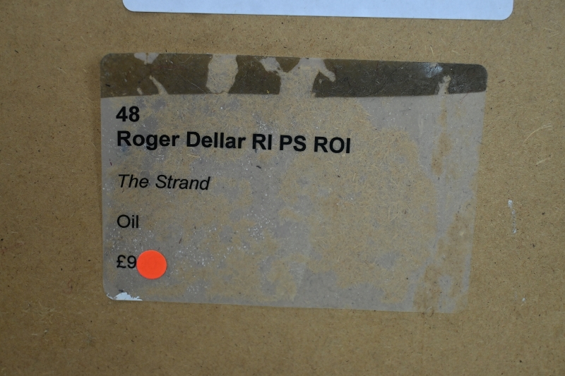Roger Dellar RI PS ROI (British, b.1949) - 'The Strand', oil on board, signed, label verso for the - Image 7 of 8