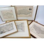 Collection of six framed 19th century and 20th century maps of England, Kent, Yorkshire, Isle of