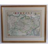 An antique John Speed map of Kent. Hand coloured. Glazed and framed. 15 in (38 cm) x 20 in (51