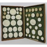 A large collection of Italian Grand Tour Plaster Intaglios. Displayed in two trays, each tray with