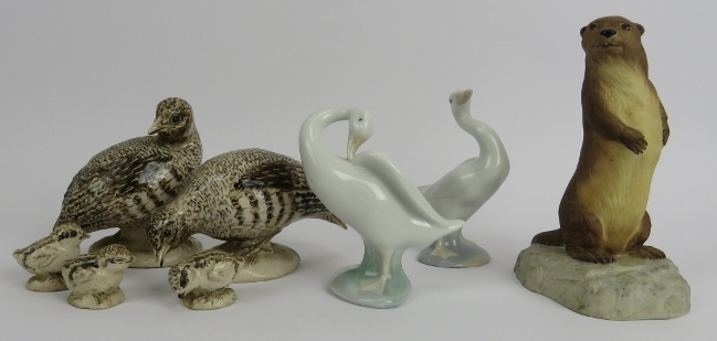 A group of British and Continental ceramic wares, 20th century. Comprising a pair of Lladro geese, a