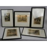 British School (early 20th century) - Five pencil signed sepia etchings, landscapes and