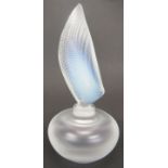 A modern Lalique opalescent and frosted glass perfume bottle. The frosted glass bottle of ovoid form