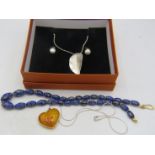 A fully hallmarked silver leaf pendant on a ball chain with 925 stamped lobster clasp, and a pair of