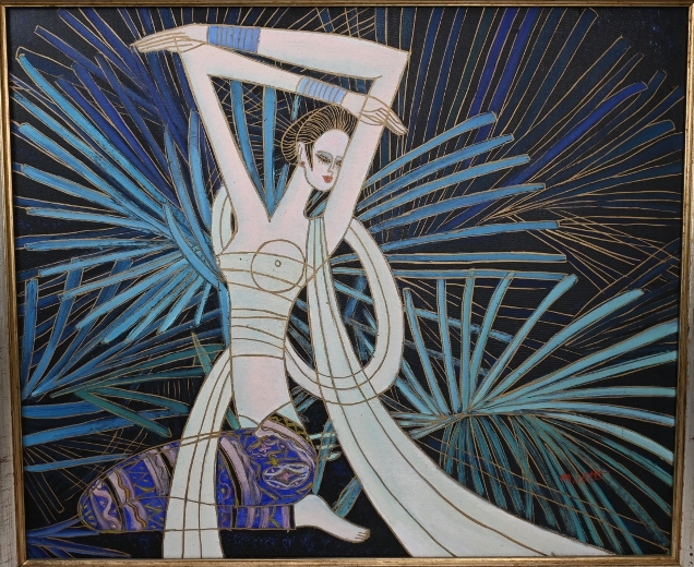 M. Lotts (20th century) - 'Semi-naked female dancer in the Art Deco taste', oil on canvas, signed, - Image 2 of 4