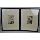 After Goya (Spanish, 1746 - 1828) - two black and white etchings, approx 20cm x 14cm and 18cm x