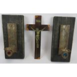 A vintage rosewood and bronzed Corpus Christi. 40 cm high, together with a pair of vintage