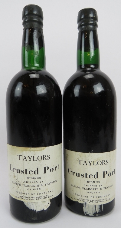 Two bottles of Taylors Crusted 1970 vintage Port. Condition report: Both approx bottom neck,