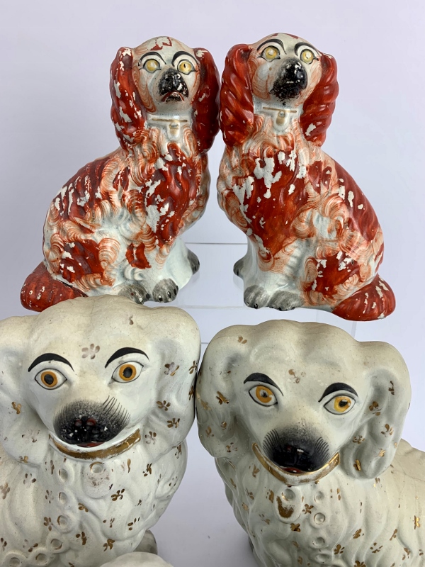 Two pairs of Staffordshire dogs and 2 two same. 19th century pair painted red, 16cm height, - Image 4 of 4