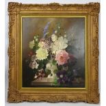 Harold Clayton (British, 1896-1979) - 'Still life vase of flowers on a ledge', oil on canvas,