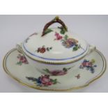 A French Sevres porcelain twin-handled bowl and cover on associated stand, 19th century. 10.2 in (26