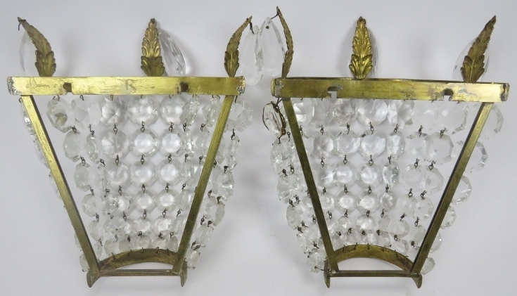 A pair of gilt brass and cut glass wall sconce appliqués, late 19th century or later. (2 items) 8. - Image 2 of 2
