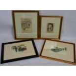 Four c. 1930's colour prints, probably Punch, depicting motoring and shooting, some labels verso for