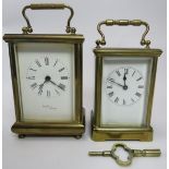 An early 20th century brass cased carriage clock. Key included. 11cm high to top of case.