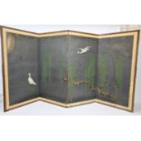 Japanese School (1920's) - A hand-painted four-fold table screen, a serene depiction of cranes