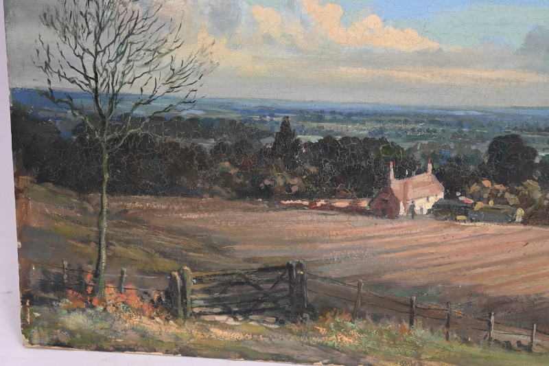 Max Hofler (British, 1892-1963) - 'A Winter afternoon in Berkshire', oil on board, signed, label - Image 5 of 9