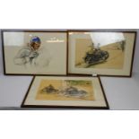 Georges Hamel (French, 1900-1972) - Three vintage motor racing lithographs, 2 x approx 30cm x