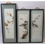 Japanese School triptych. Depicting three exquisitely detailed traditional scenes with birds