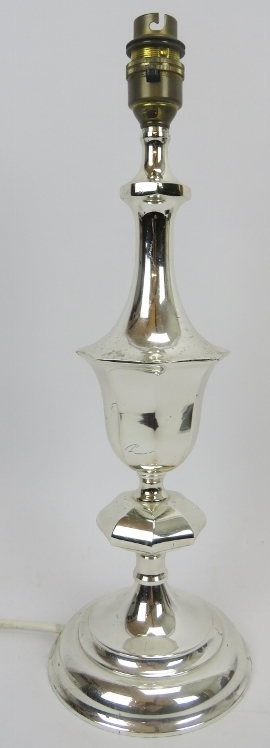 A large Spanish white metal plated table lamp, 20th century. Modelled in the form of an oversized