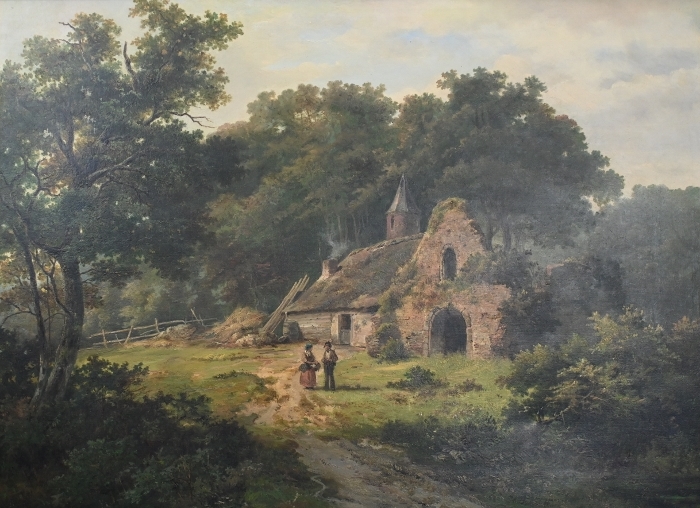 Johannes Hermanus Koekkoek (Dutch, 1840-1902) - 'Figures and rustic woodland dwelling', oil on - Image 2 of 10