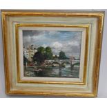 Max Hofler (British, 1892-1963) - 'River scene', oil on card, 17cm x 20cm, quality frame.