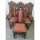 A set of six 19th century oak dining chairs in the 17th century taste, with onion finials and barley