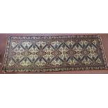 North West Persian Ardebil runner, geometric design in blues on beige ground, border of blues. 286cm