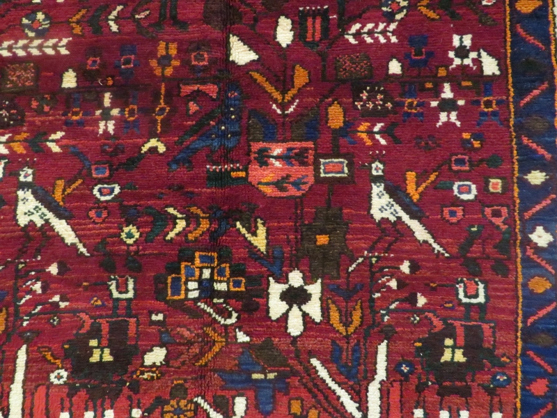 North West Persian Malayer rug, central panel of red ground with flower and bird design, beige - Image 2 of 3