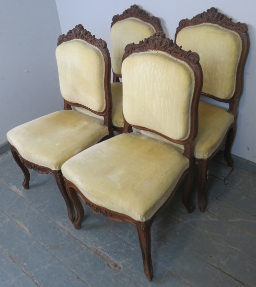 A set of four 19th century French dining chairs, the ornately carved cornices with acanthus scrolls, - Image 2 of 4