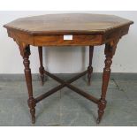 An Edwardian rosewood octagonal occasional table, with marquetry inlay, on tapering supports with an