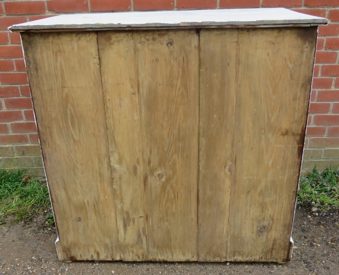 An antique pine chest of two short over three long graduated drawers painted distressed white, on - Image 3 of 3