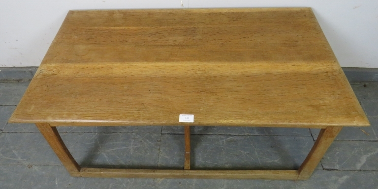 A heavy Art Deco Period light oak coffee table in the manner of Heal’s, on rail supports with a - Image 3 of 3