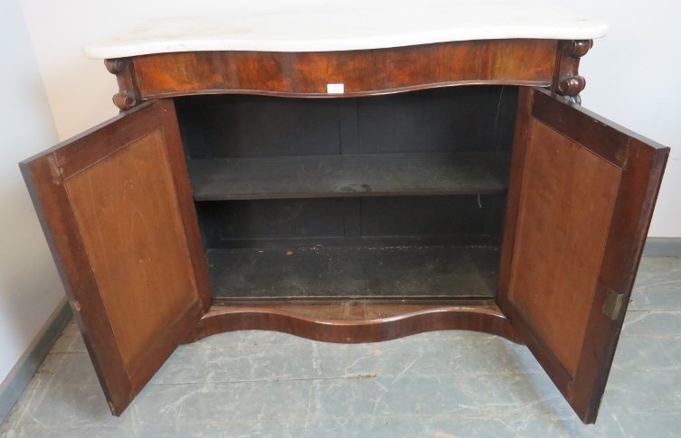 A Victorian rosewood serpentine fronted chiffonier with marble top and carved corbels, flanking - Image 4 of 4