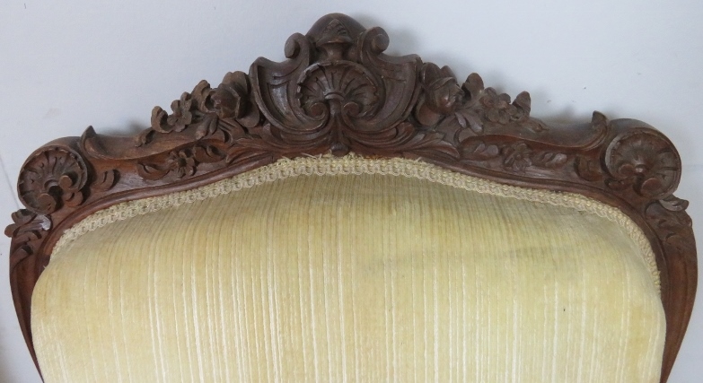 A set of four 19th century French dining chairs, the ornately carved cornices with acanthus scrolls, - Image 3 of 4