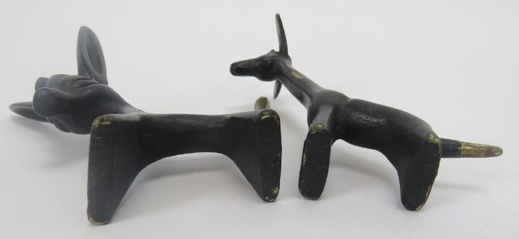 Two Walter Bosse cold painted brass figures, 20th century. Comprising a donkey and giraffe, - Image 2 of 3