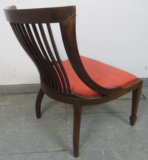 An Edwardian mahogany bedroom chair, marquetry inlaid and strung with satinwood, the steeply raked - Image 4 of 4