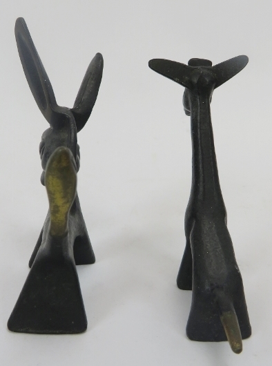 Two Walter Bosse cold painted brass figures, 20th century. Comprising a donkey and giraffe, - Image 3 of 3