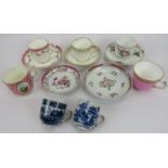 A collection of porcelain cups and saucers, 18th/19th century. (12 items). Condition report: