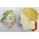 Two Czechoslovakian Art Deco ceramic items. Comprising a Royal Dux wall plaque, marks to reverse