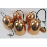 Five copper lamp shades. Dome beaten design with matching fittings. Each 8" height x 7" diameter.