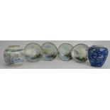 A group of Oriental wares, 19th/20th century. Comprising four Japanese saucers, a Chinese blue and