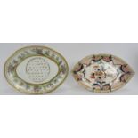 A Derby and Continental porcelain tray. Comprising a Derby tray of elliptical form, painted mark
